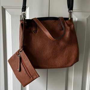 Brown Leather Tote Bag with Pouch